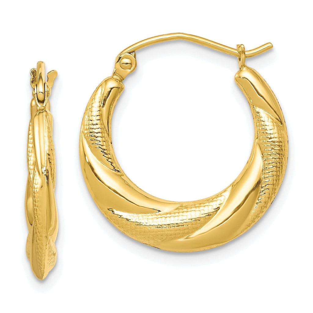 10K Gold Textured Scalloped Hoop Earrings with Polished Finish for Women