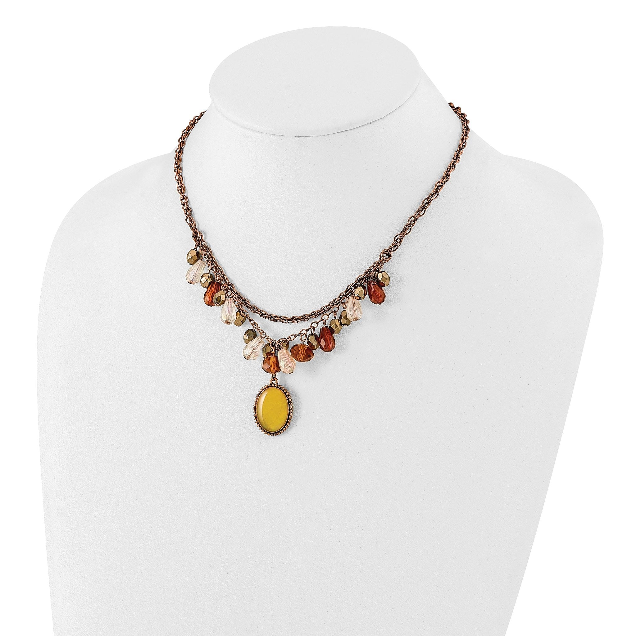1928 Jewelry Copper-tone Multicolor Faceted Acrylic Beads and Mother of Pearl Pendant 16 inch Necklace with 3 inch extension Secondary image