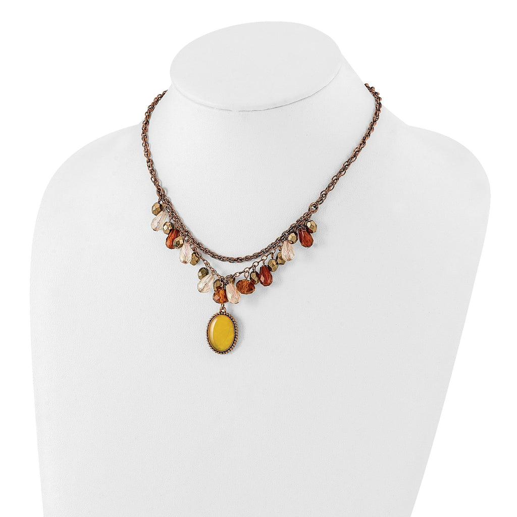 1928 Jewelry Copper-tone Multicolor Faceted Acrylic Beads and Mother of Pearl Pendant 16 inch Necklace with 3 inch extension