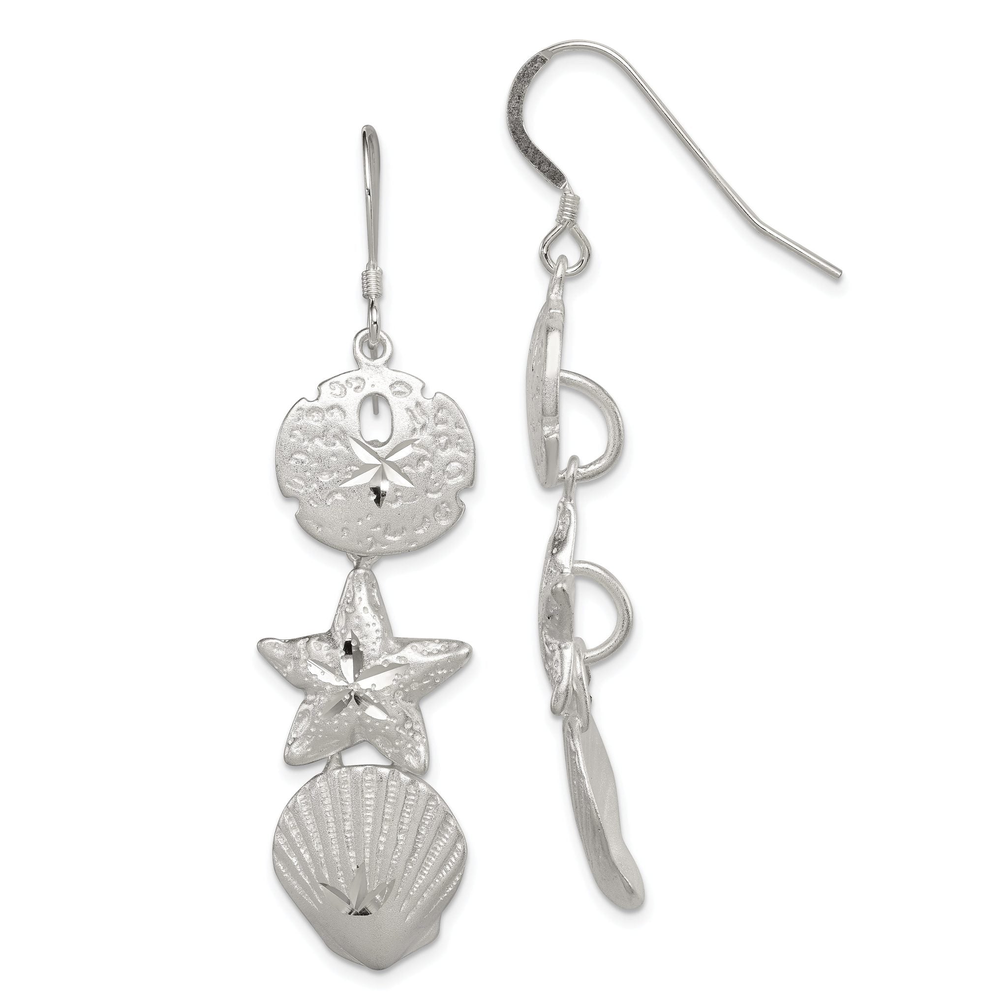 Sterling Silver Sand Dollar, Starfish and Shell Earrings Main image