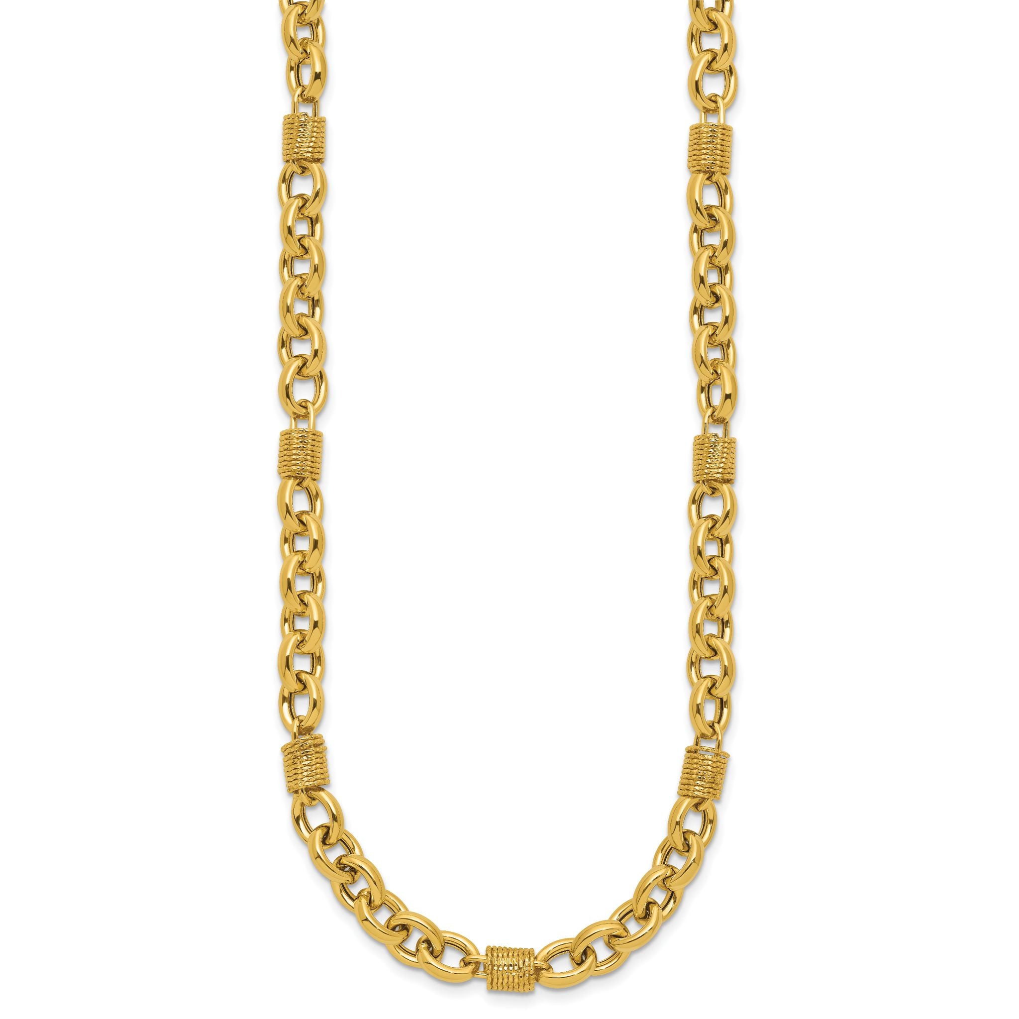 14K Polished and Textured Fancy Link Necklace