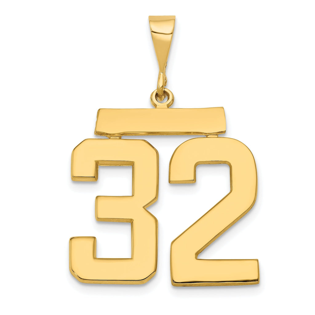 14K Gold Large Polished Number 32 Pendant by Sophia Jewelers