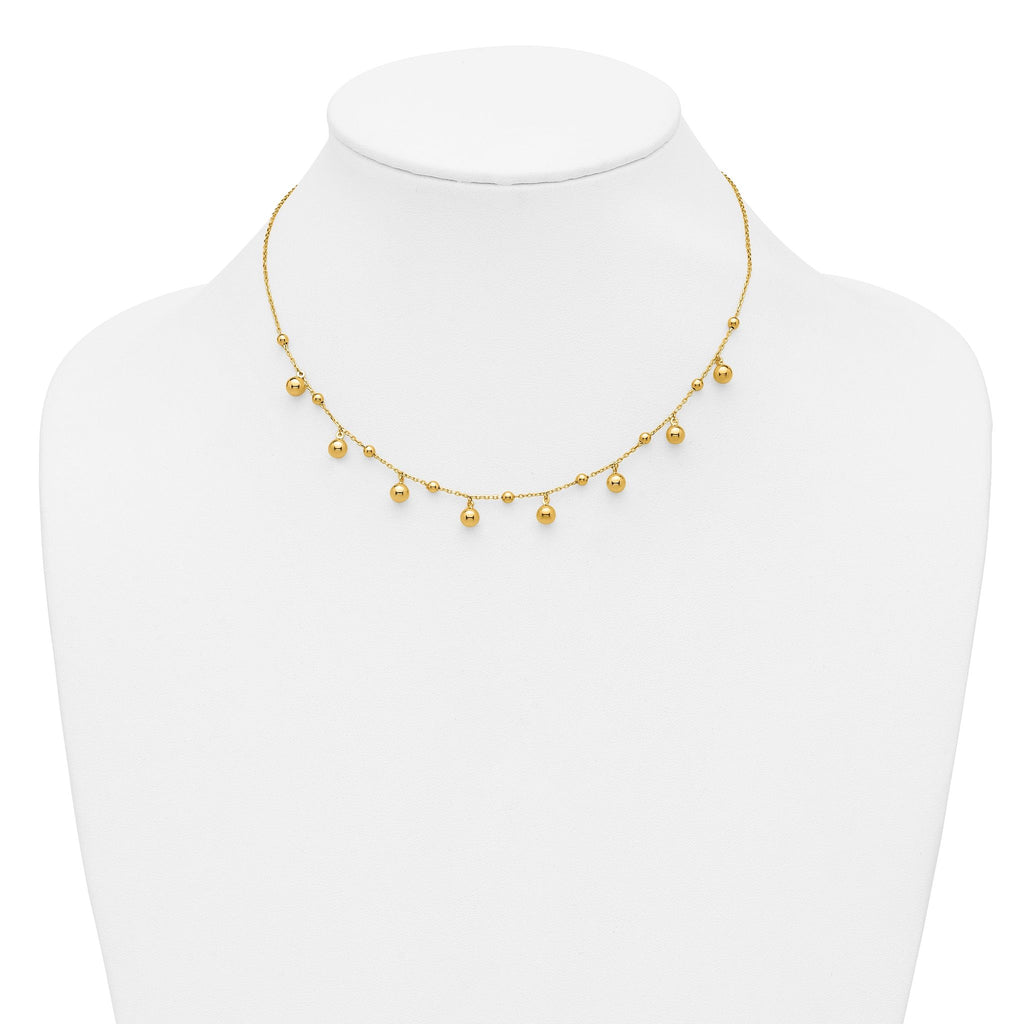 14K Polished Dangle Beaded w/2in Ext. Necklace