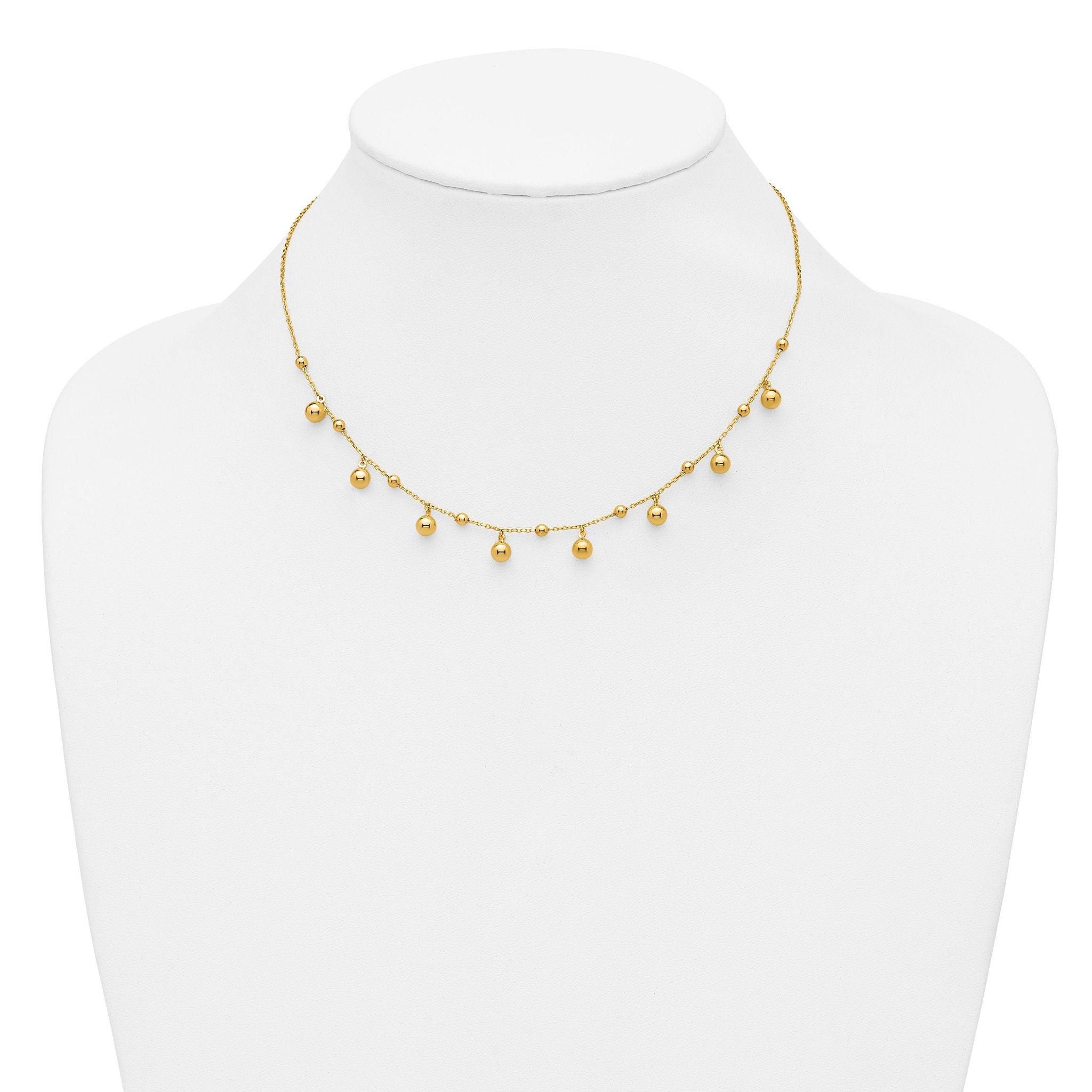 14K Polished Dangle Beaded w/2in Ext. Necklace