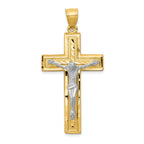 14K Two-Tone Gold Diamond-Cut Latin Crucifix Pendant Polished Solid Design