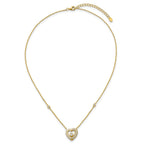 Sterling Silver Gold-tone Polished CZ and Champagne Enamel Open Heart 16 inch with 2 inch Extension Necklace
