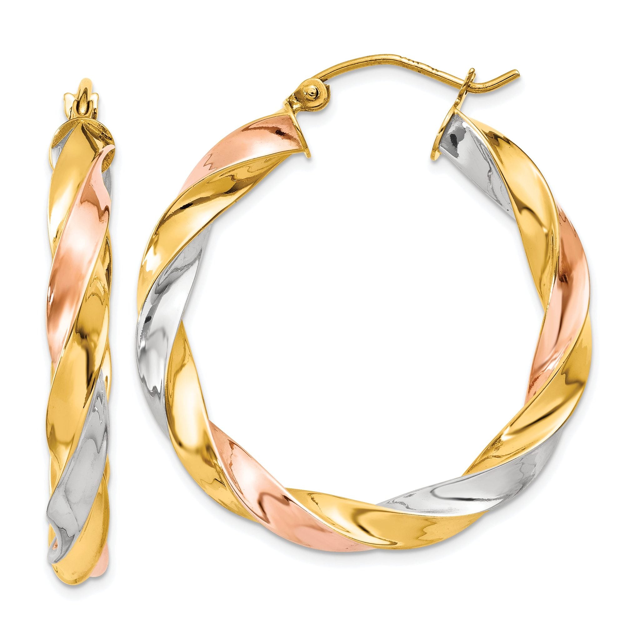 14k Tri-color Light Twisted Hoop Earrings Main image