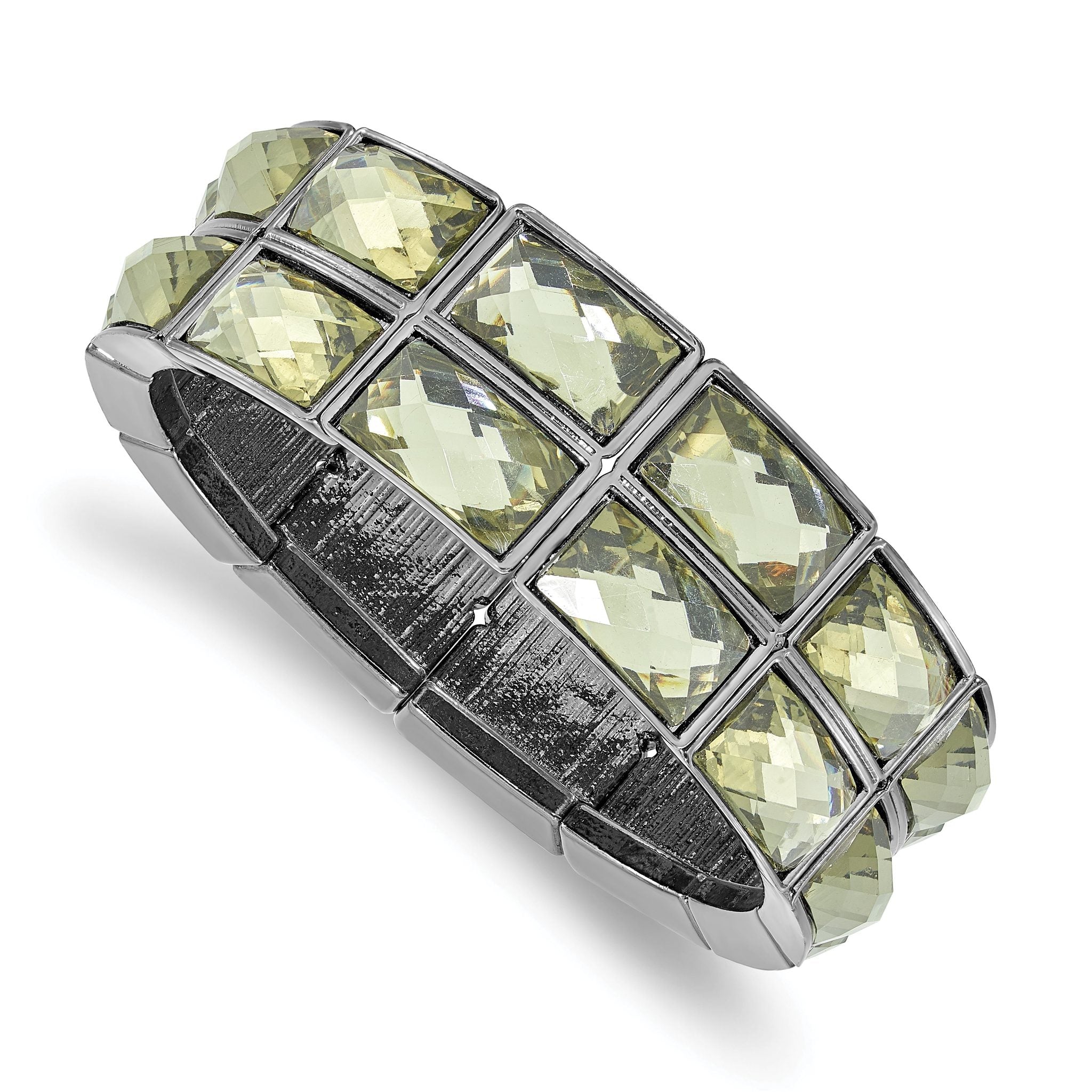 1928 Jewelry Black-plated Frame Grey Epoxy Faceted Stones Stretch Bracelet
