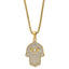 Chisel Stainless Steel Polished Yellow IP-plated with CZ Hamsa Pendant on a 24 inch Box Chain Necklace