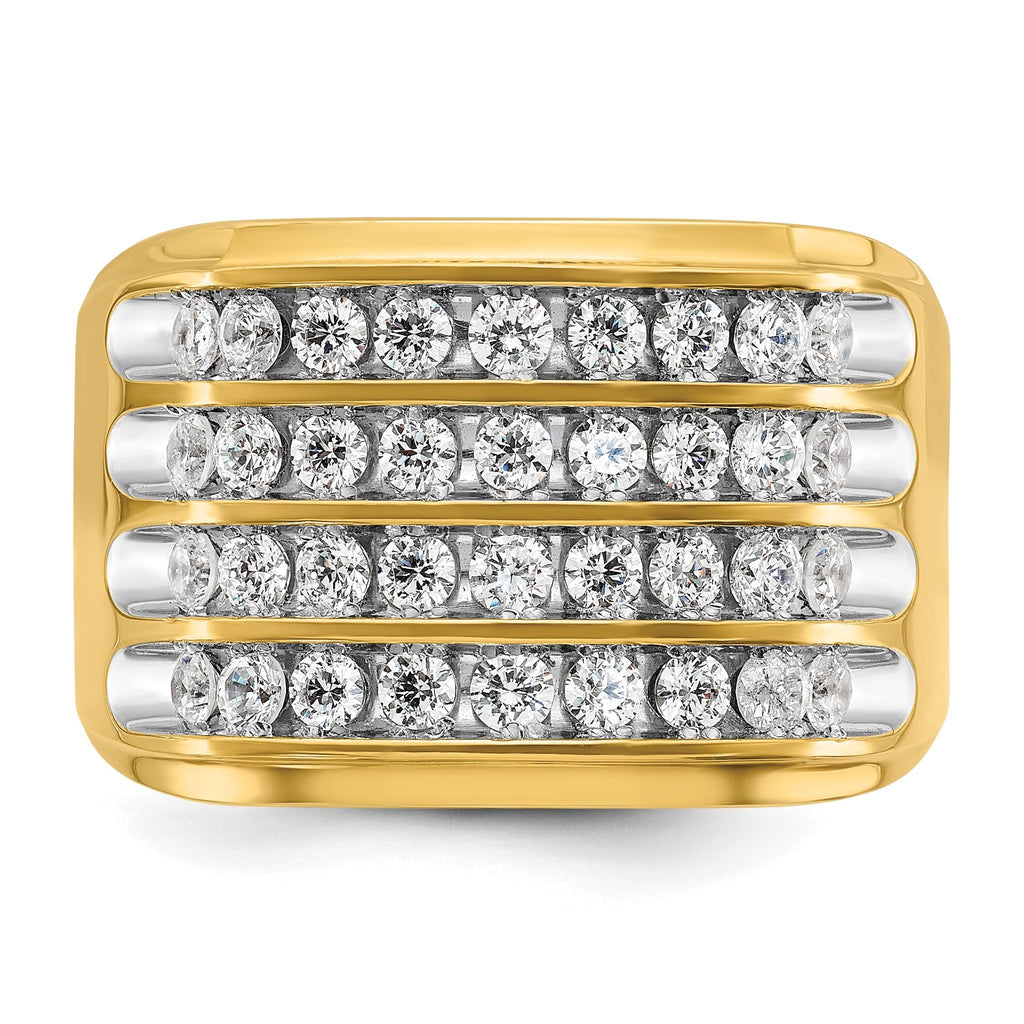 14k with White Rhodium Mens Polished and Grooved 4-Row 1.6 Carat AA Quality Diamond Ring