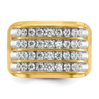 14k with White Rhodium Mens Polished and Grooved 4-Row 1.6 Carat AA Quality Diamond Ring