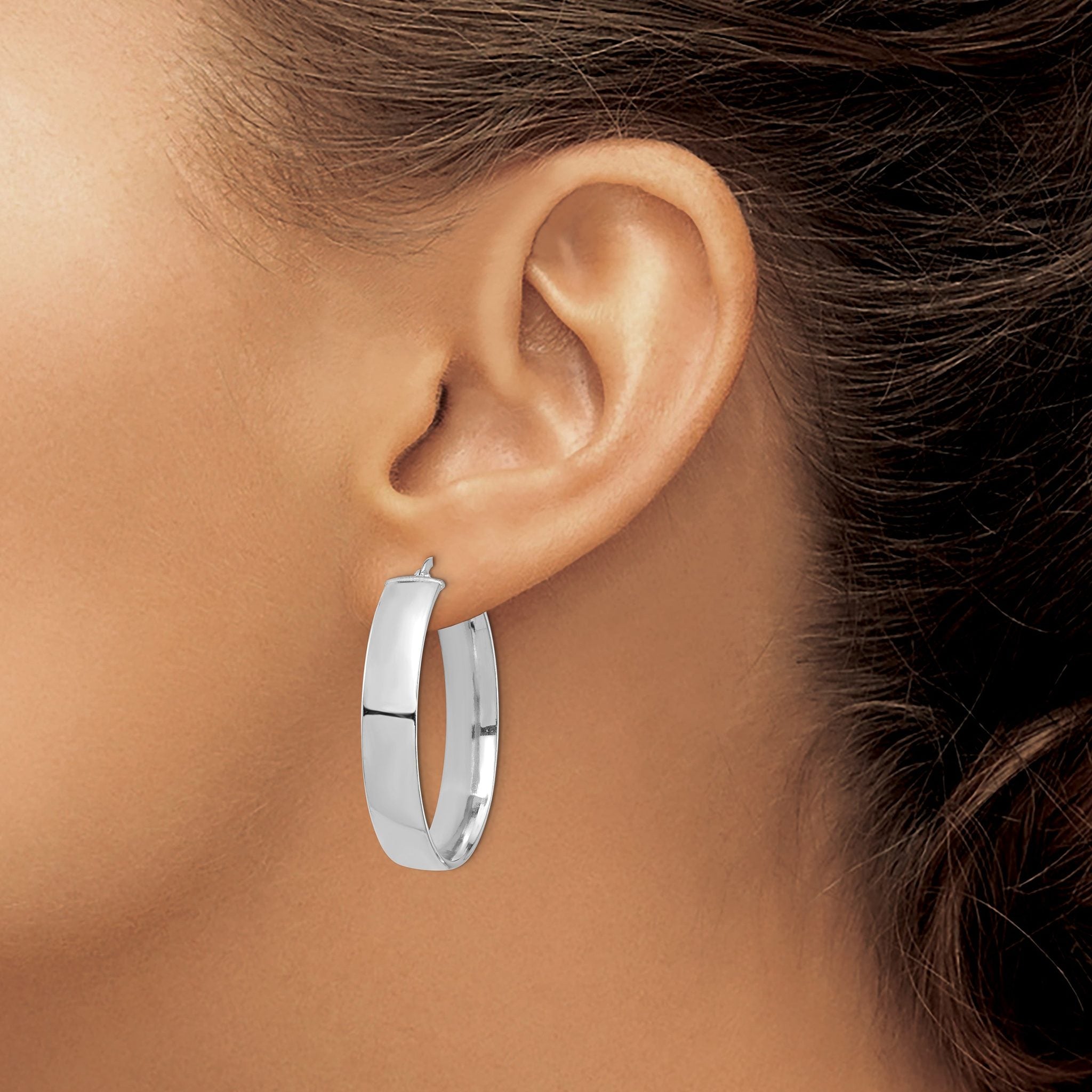 14k White Gold High Polished 7mm Hoop Earrings