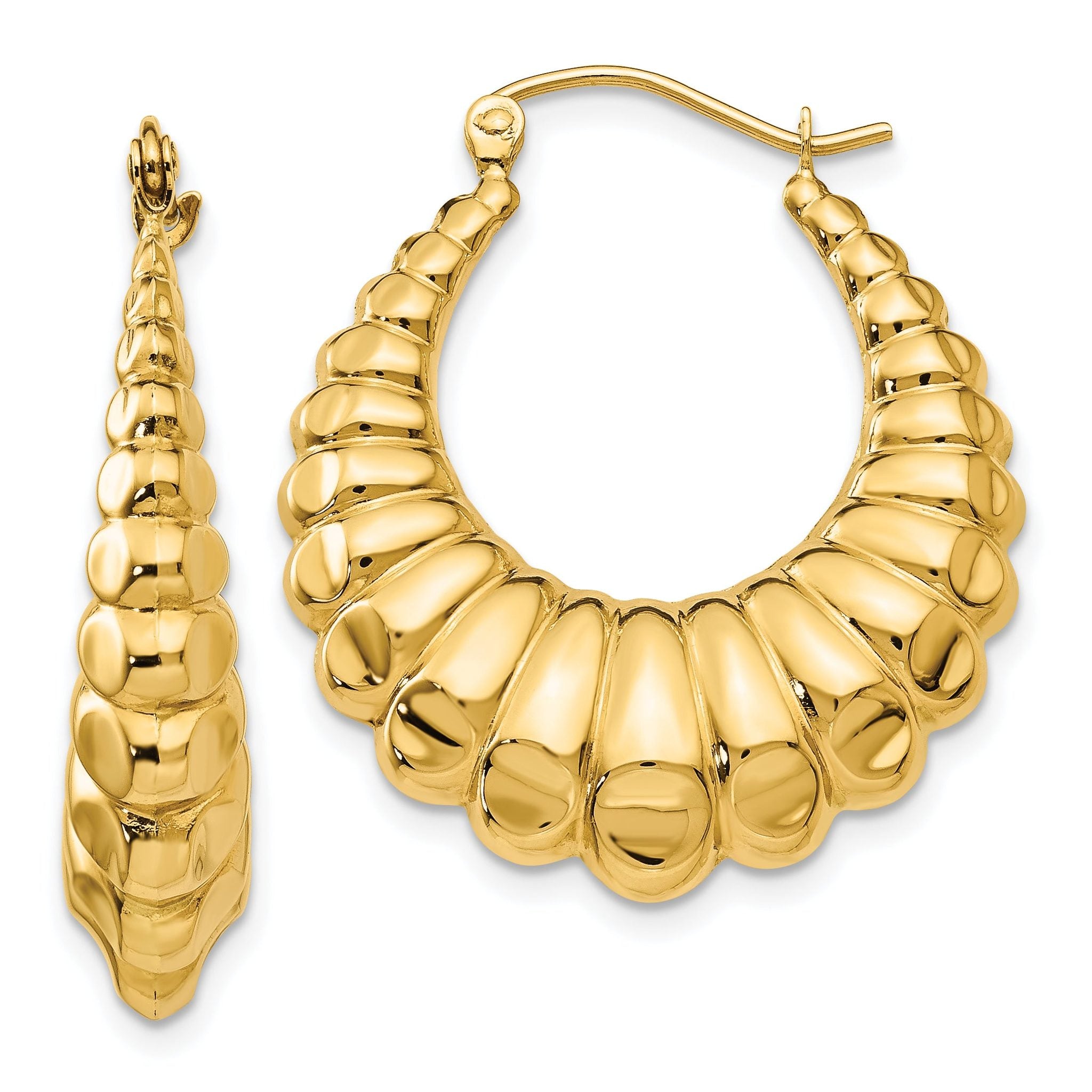 14K Gold Polished Scalloped Hoop Earrings for Women Elegant Hollow Design Main image