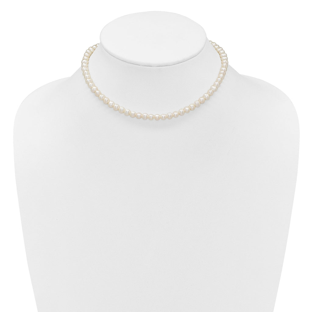 Sterling Silver Rhodium-plated 6-7mm Semi-Round White Freshwater Cultured Pearl 14 inch with 2 inch Extender Choker