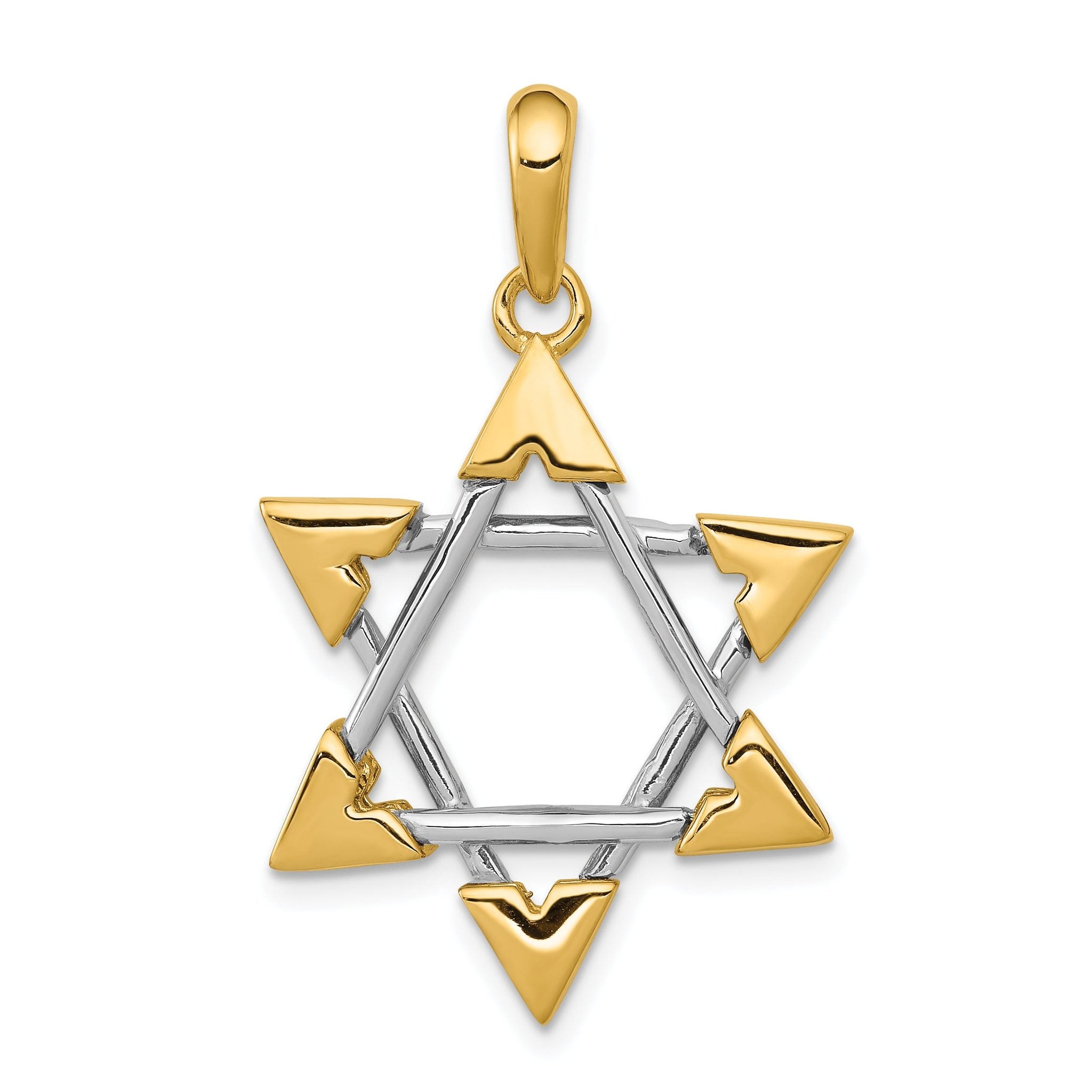 14K Two-Tone Gold Star of David Pendant with Elegant Closed Back Design