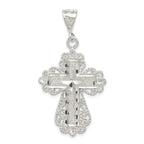 Cross Pendant in Sterling Silver, 36mm Textured & Diamond-Cut