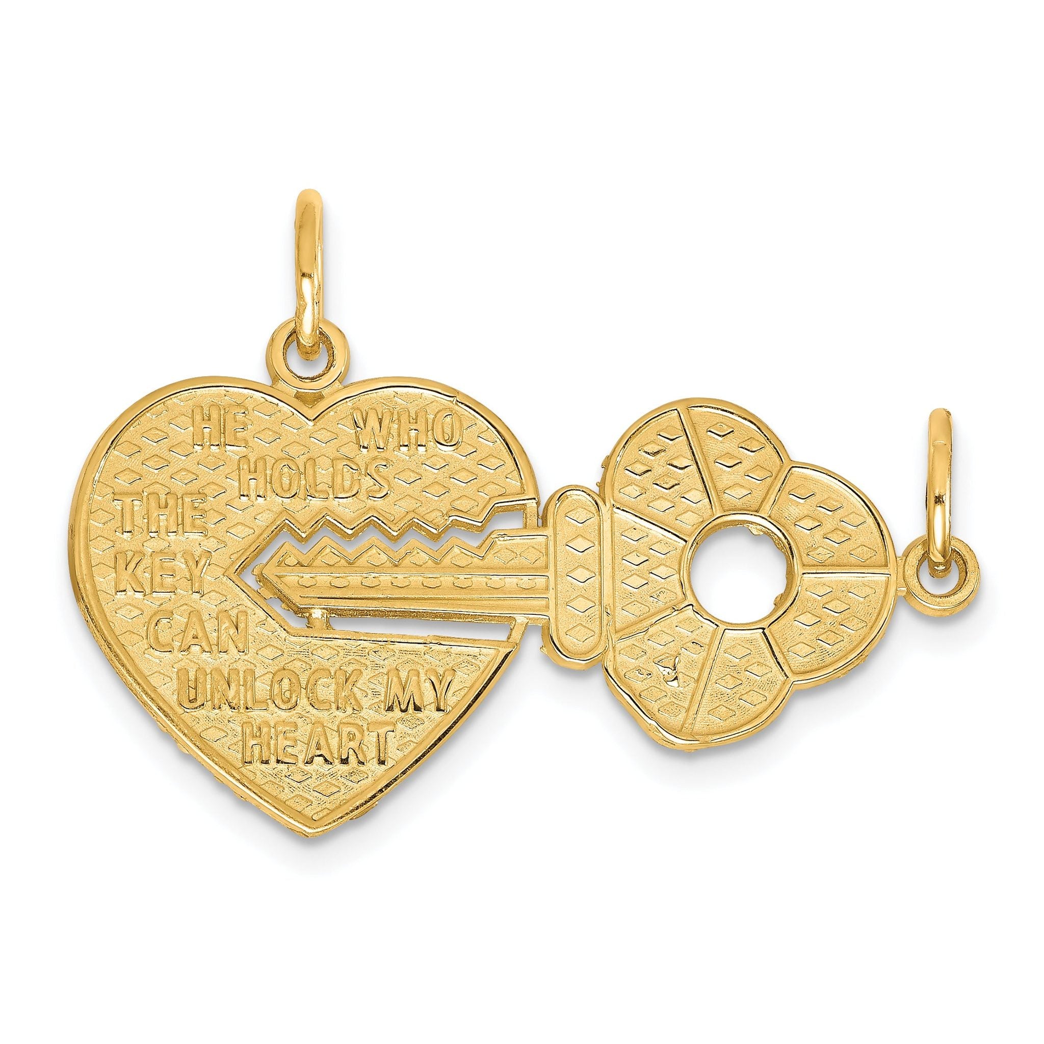 10K Gold Heart and Key Break-Apart Charm with Polished Finish