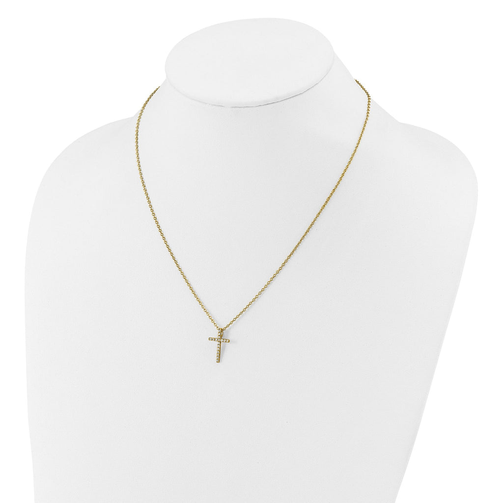 Cheryl M Sterling Silver Gold-plated Polished CZ Latin CroSterling Silver Necklace