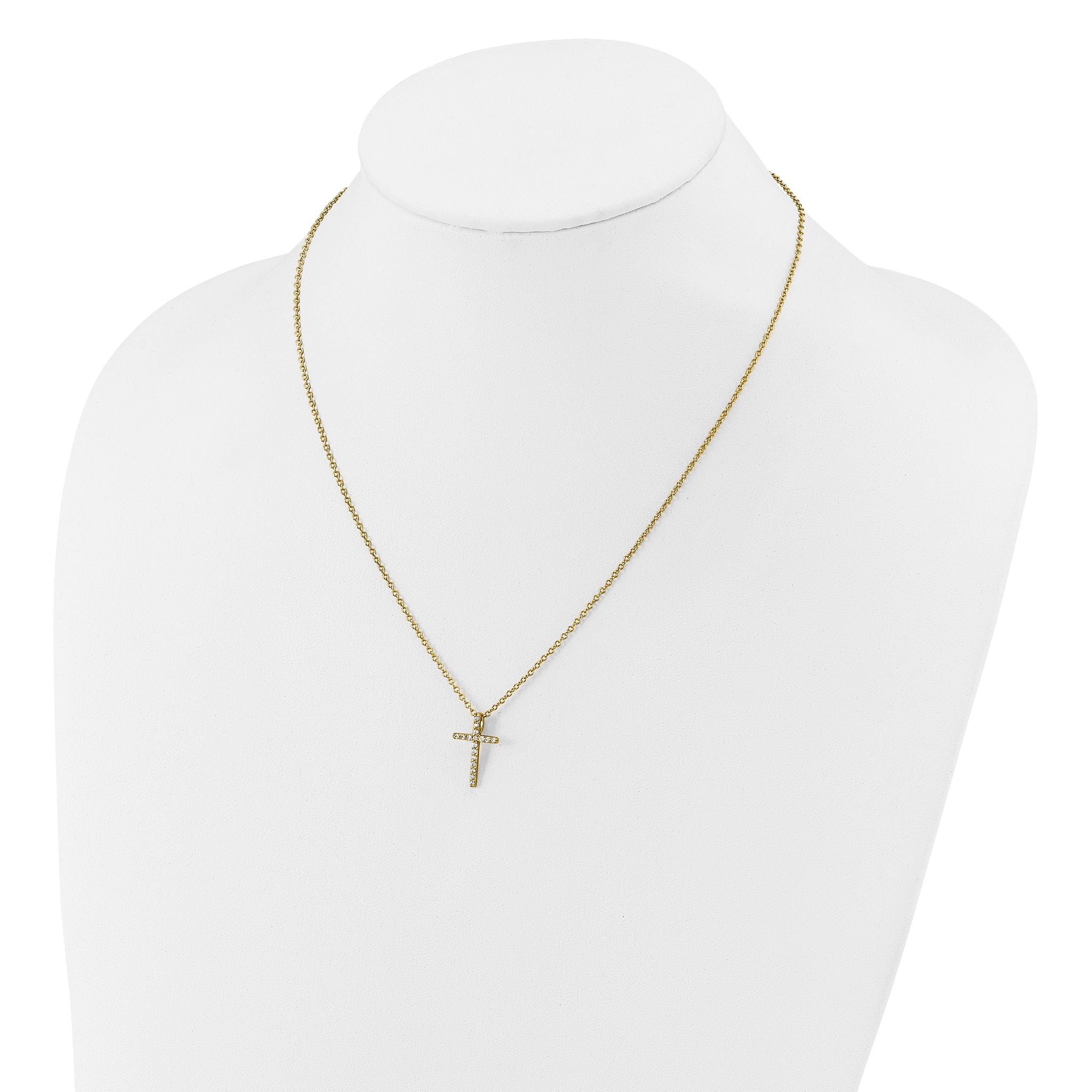Cheryl M Sterling Silver Gold-plated Polished CZ Latin CroSterling Silver Necklace