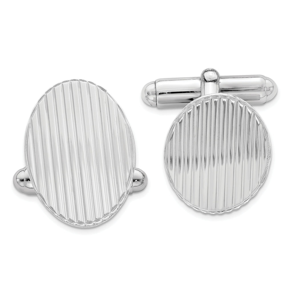 Polished Sterling Silver Rhodium-Plated Cuff Links