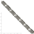 Stainless Steel Polished with Grey Carbon Fiber Inlay Link Bracelet for Men