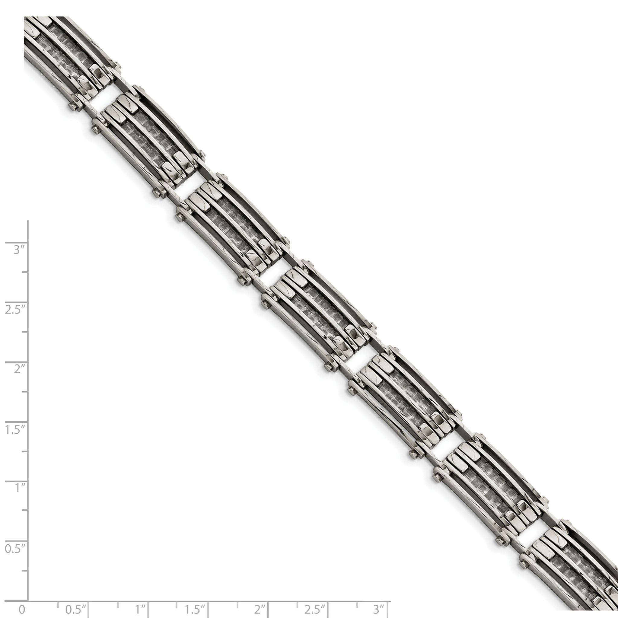 Stainless Steel Polished with Grey Carbon Fiber Inlay Link Bracelet for Men