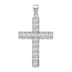 Sterling Silver 925 Rhodium-Plated CZ Latin Cross Pendant Polished Finish