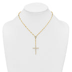 Sterling Silver Gold-tone Polished Fancy CZ Latin Cross 16 Inch with 2 Inch Extension Necklace