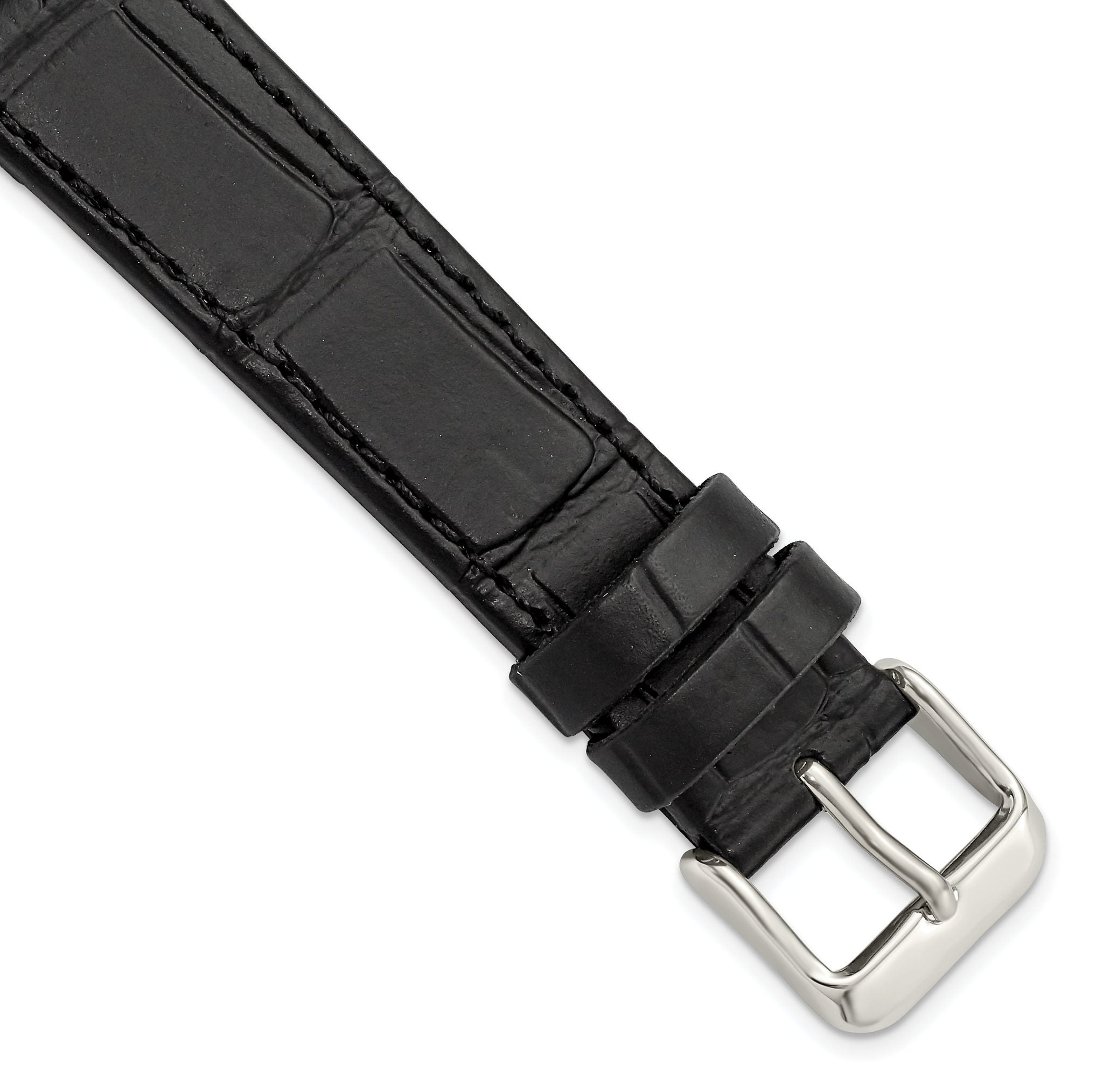 Black 18mm Matte Gator Grain Calfskin Leather with Stainless Steel Buckle 7.75 inch Watch Band Main image