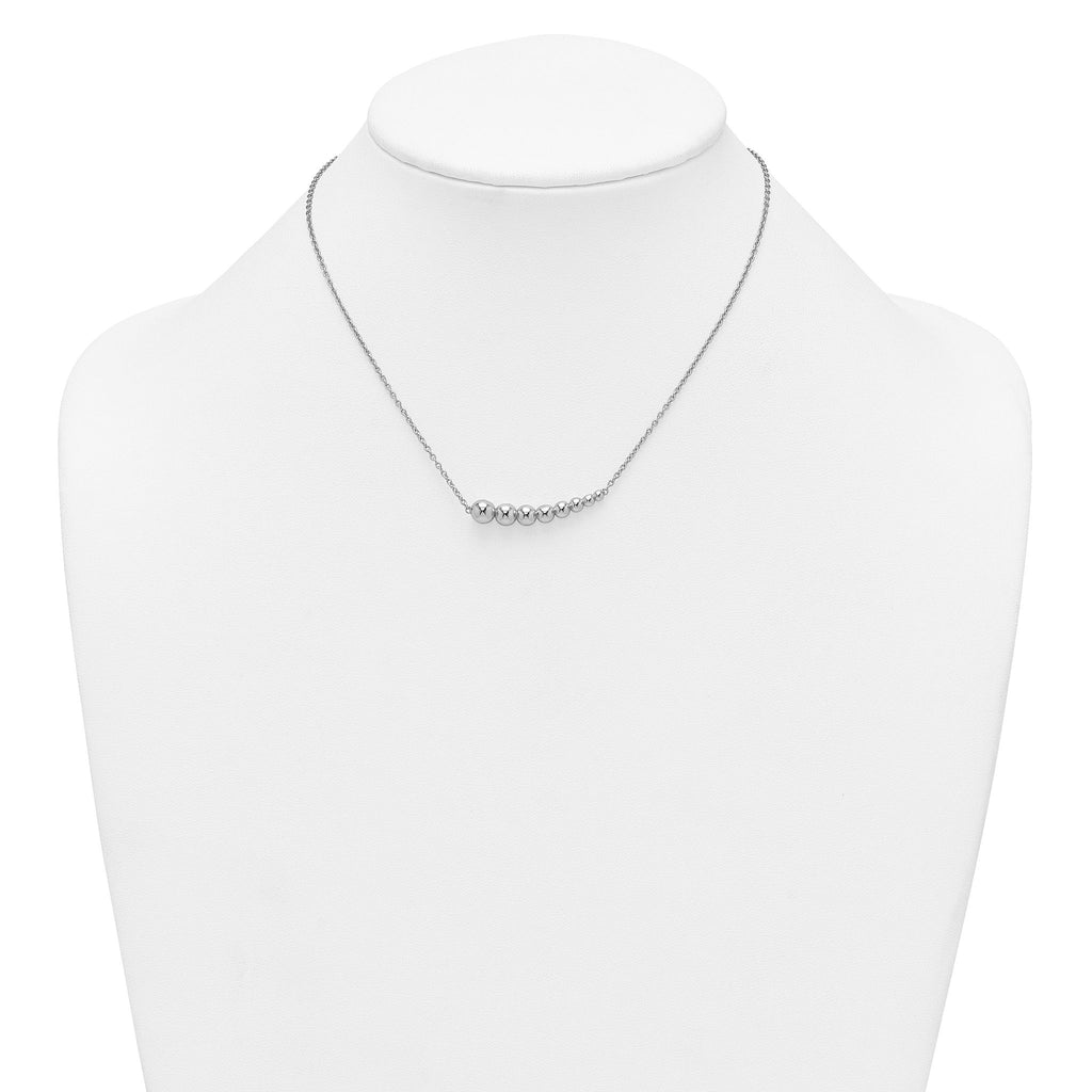 Sterling Silver Rhodium-plated Graduated Beaded 16 inch with 1.5 inch Extension Necklace