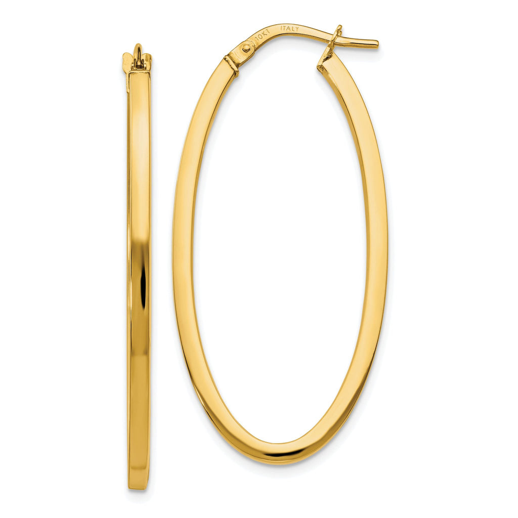 10K Gold Polished Oval Hoop Earrings with Hinged Closure Elegant & Lightweight
