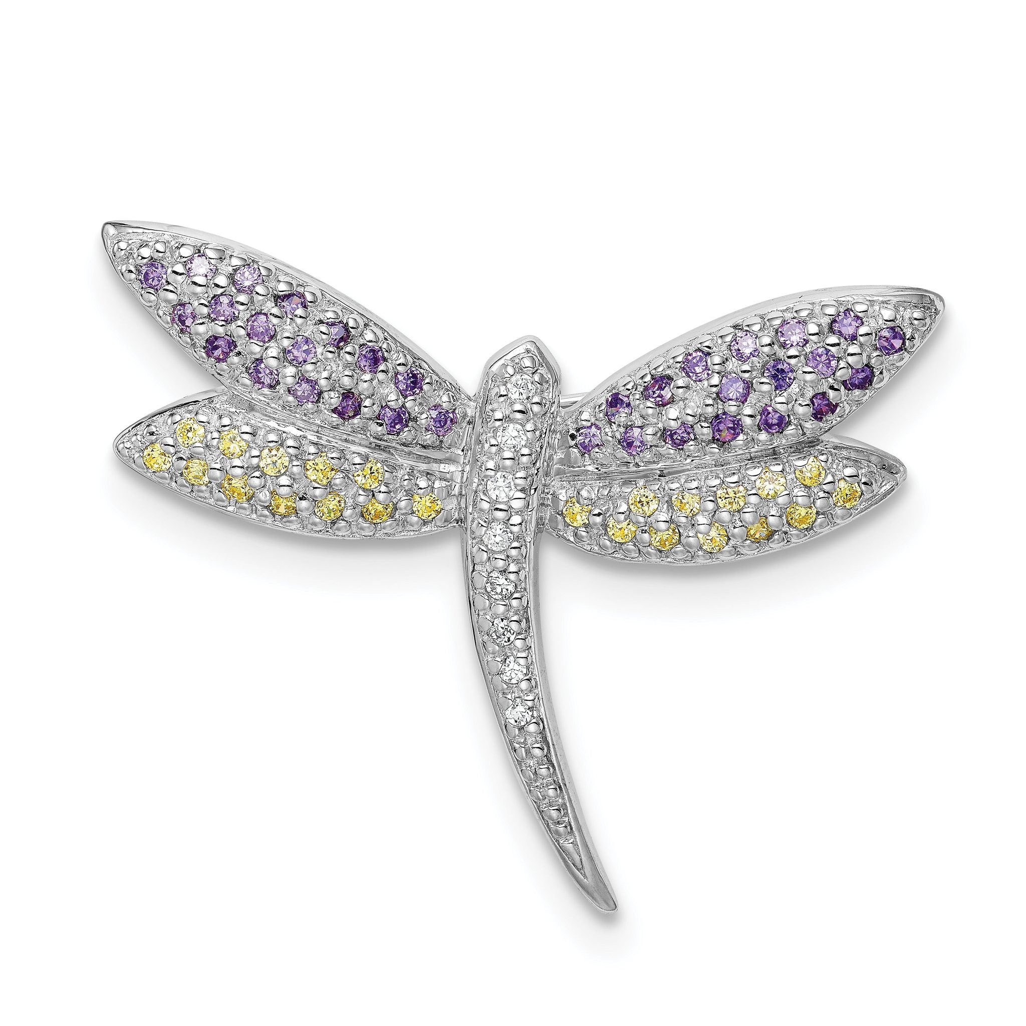 Sterling Silver Dragonfly Pin with Colorful CZ Gemstones Polished Finish Main image