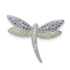 Sterling Silver Dragonfly Pin with Colorful CZ Gemstones Polished Finish
