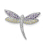 Sterling Silver Dragonfly Pin with Colorful CZ Gemstones Polished Finish