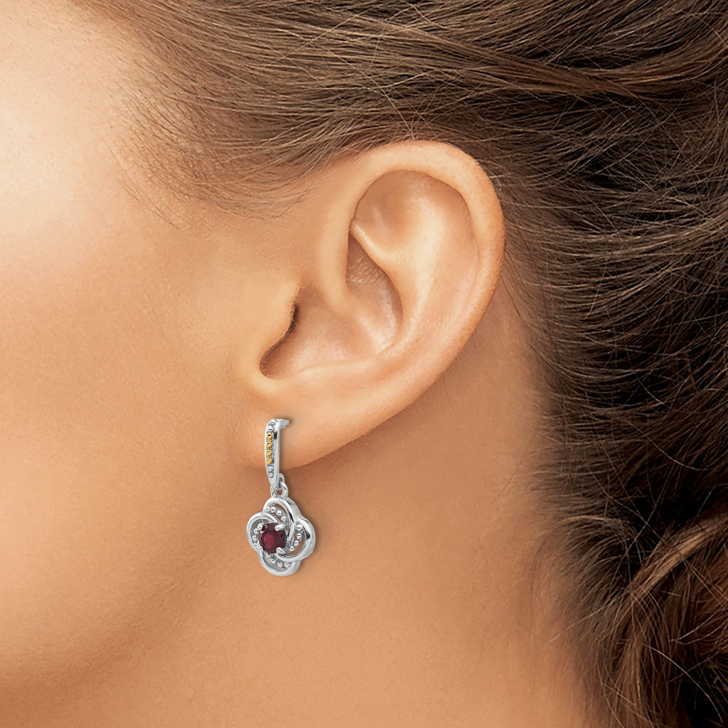Shey Couture Sterling Silver Rhodium-plated with 14k Accent Garnet Dangle Post Earrings