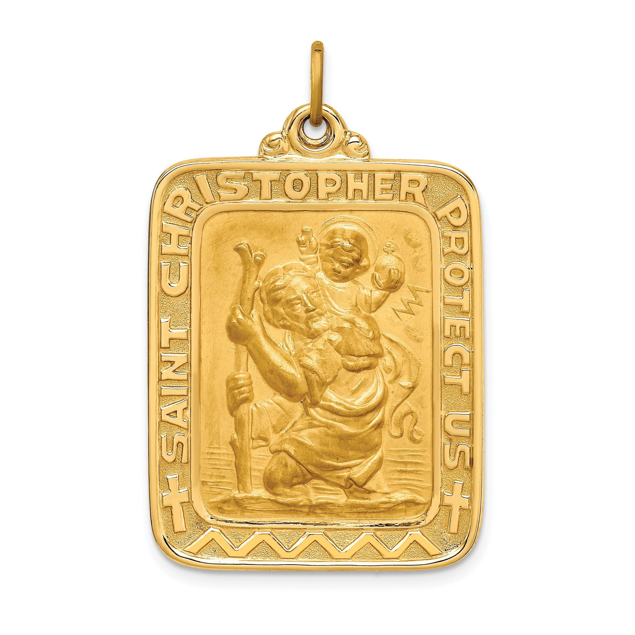 14k Solid Polished/Satin Large Rectangle St. Christopher Medal Main image