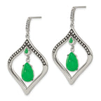 Stainless Steel Polished & Antiqued Cubic Zirconia Drop Dangle Earrings for Women