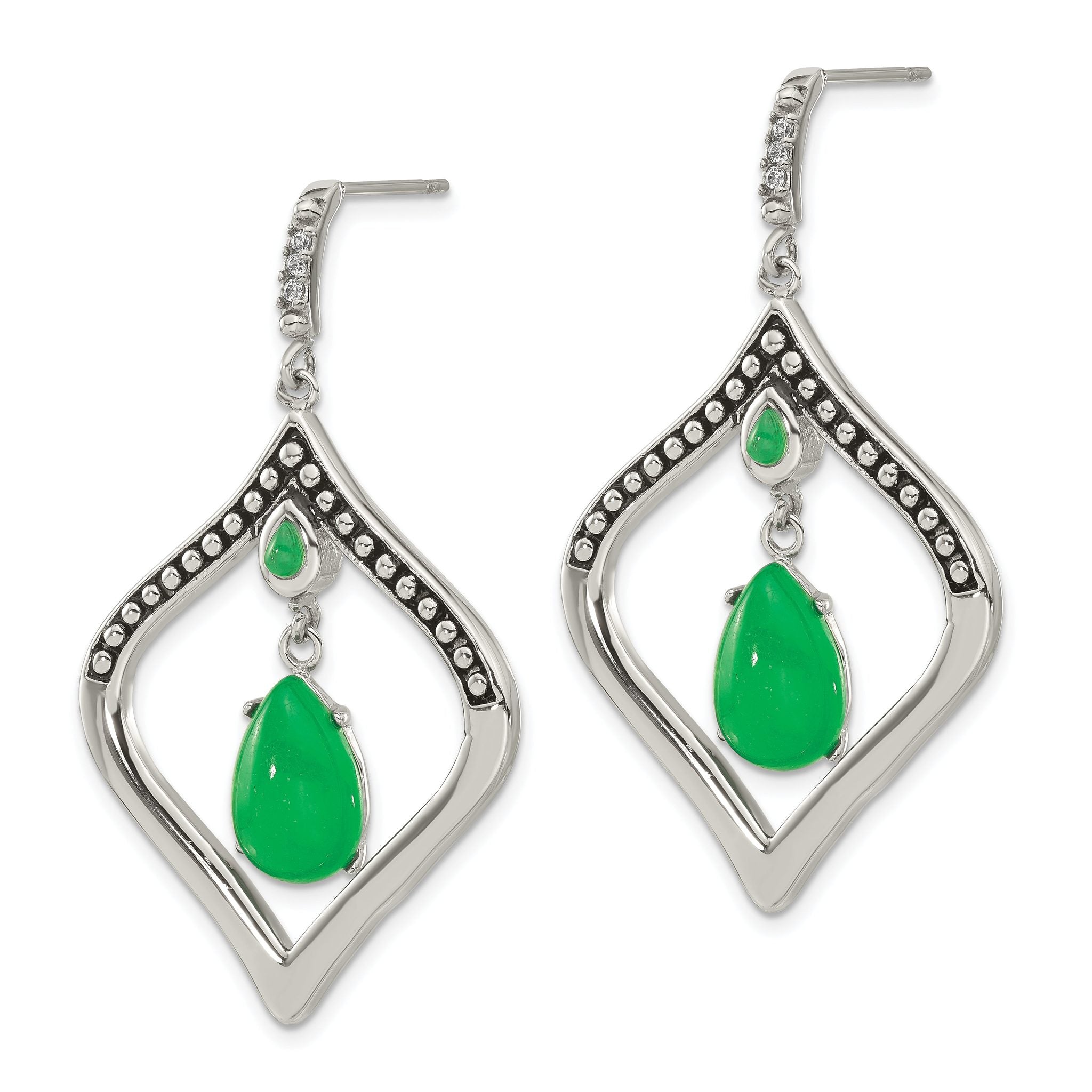 Stainless Steel Polished & Antiqued Cubic Zirconia Drop Dangle Earrings for Women