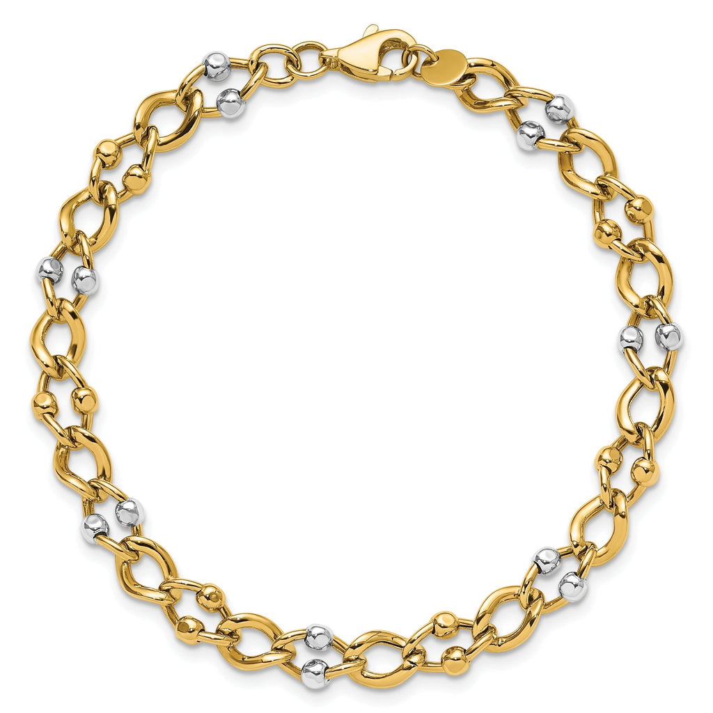 10K Two-tone Polished Fancy Link with Beads Bracelet