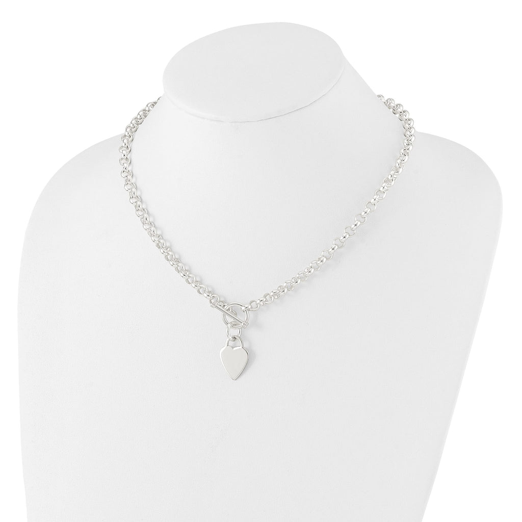 Sterling Silver Engraveable Heart Disc on Fancy Link Toggle Necklace