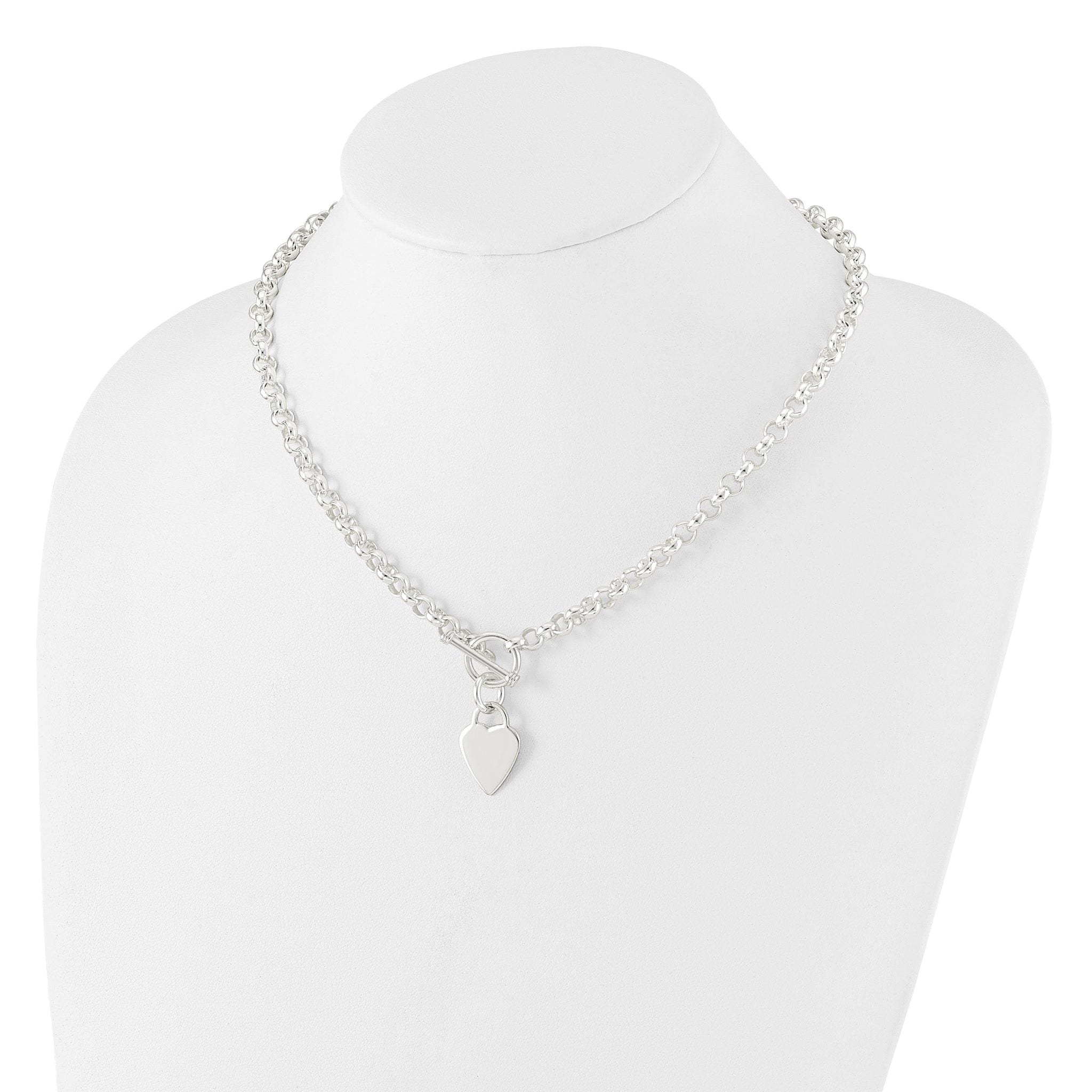 Sterling Silver Engraveable Heart Disc on Fancy Link Toggle Necklace