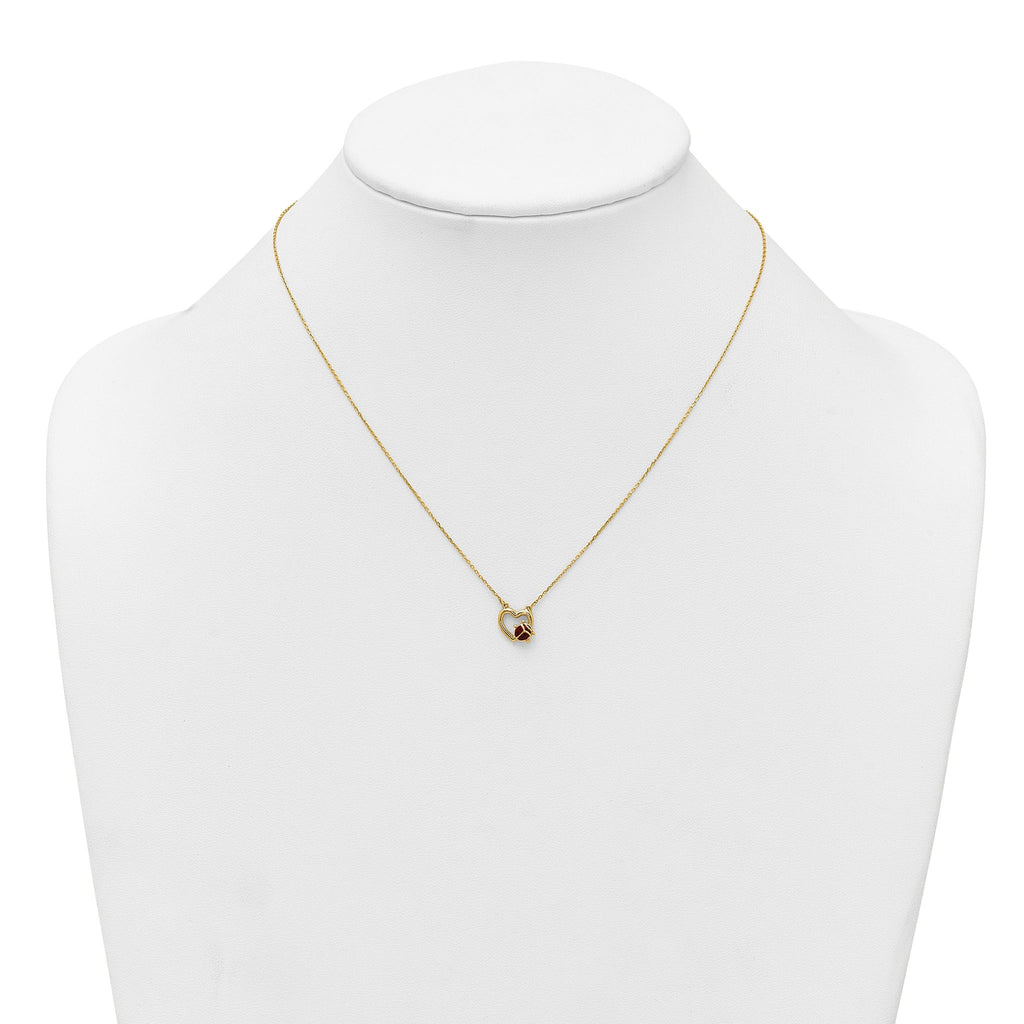 14K Polished Red and Black Enameled Ladybug on Heart 17 inch Necklace