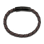 Stainless Steel Brushed Black IP-plated Black and Brown Leather Bracelet for Men