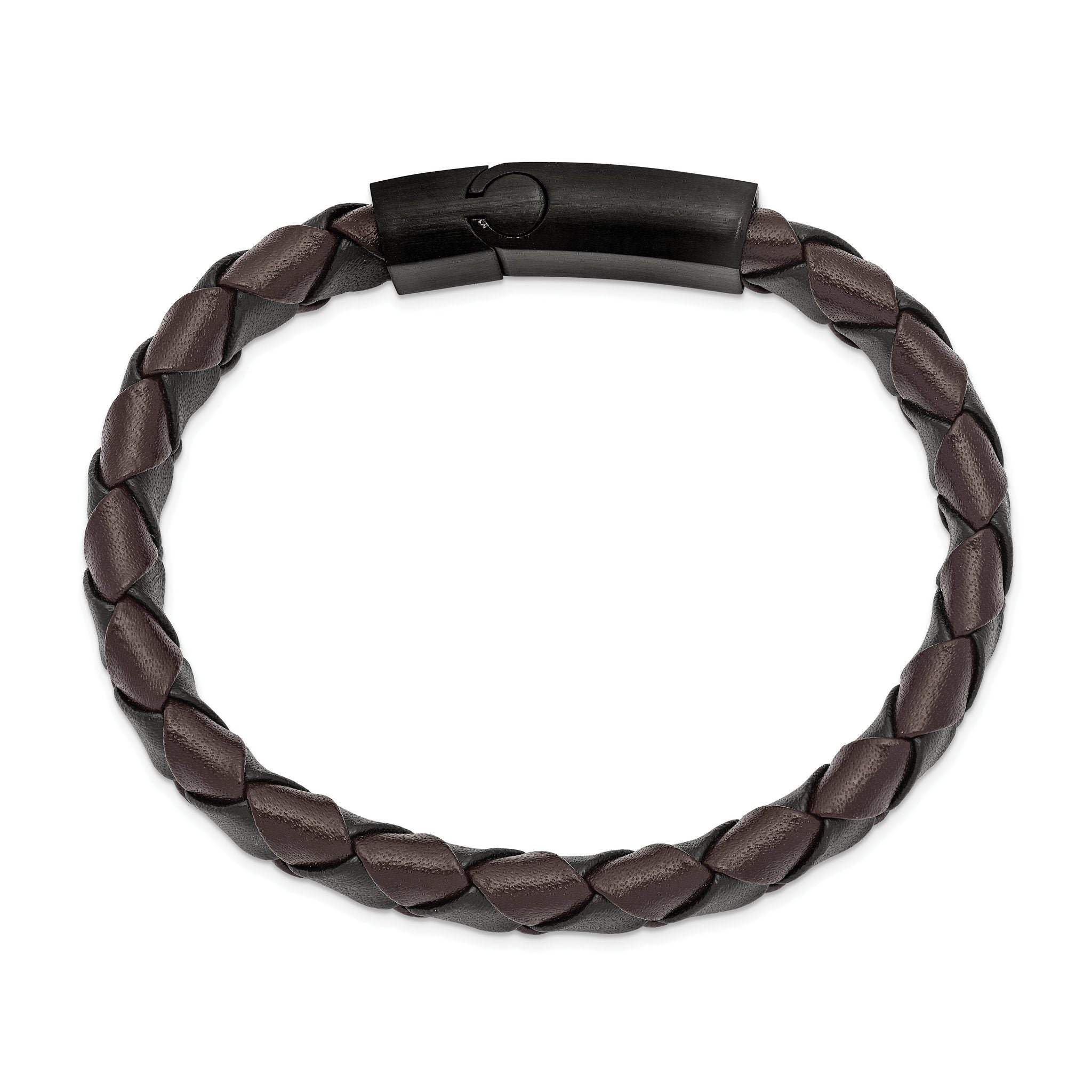 Stainless Steel Brushed Black IP-plated Black and Brown Leather Bracelet for Men
