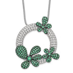 Brilliant Embers Sterling Silver Flower Necklace with White and Green CZ