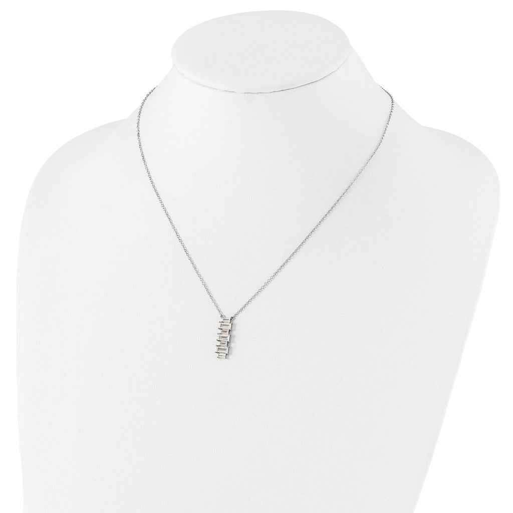 Sophia Jewelers 925 Sterling Silver CZ Vertical Bar Necklace with Polished Finish