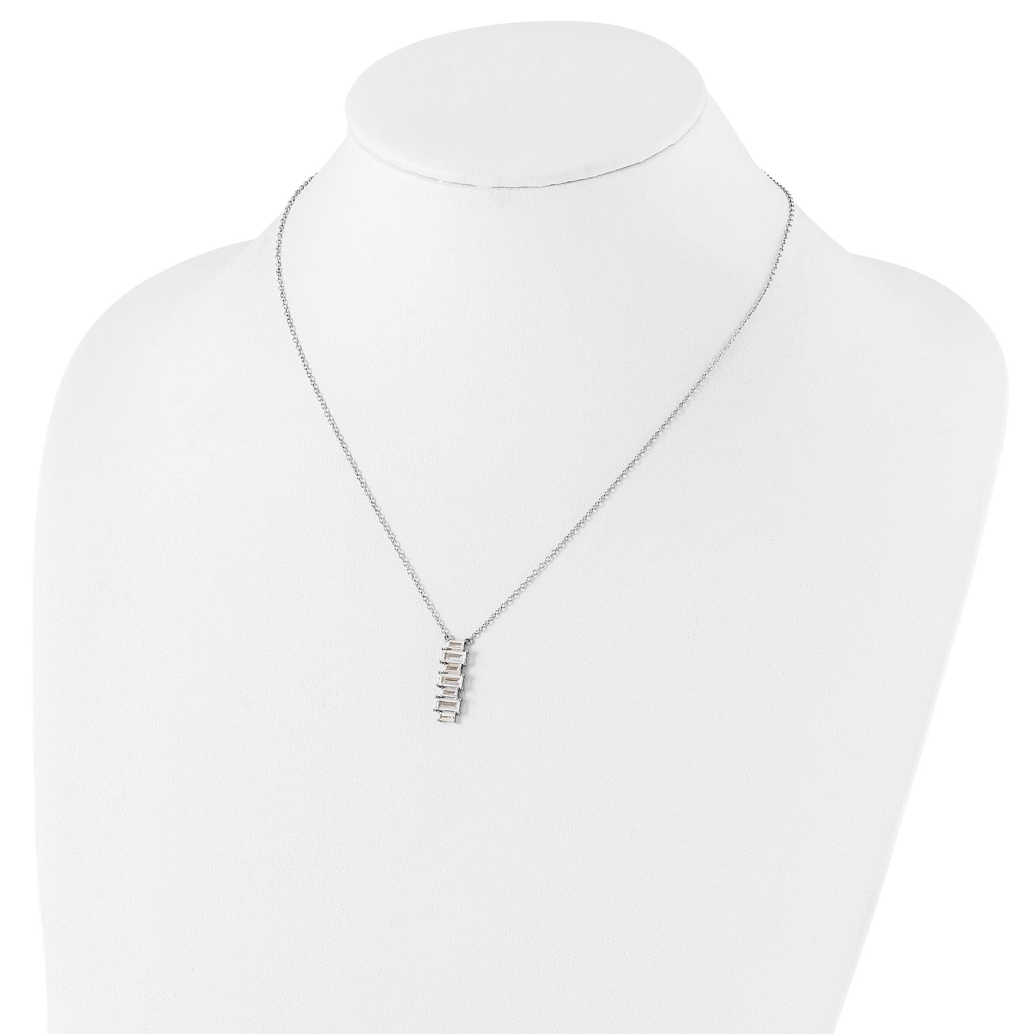 Sophia Jewelers 925 Sterling Silver CZ Vertical Bar Necklace with Polished Finish