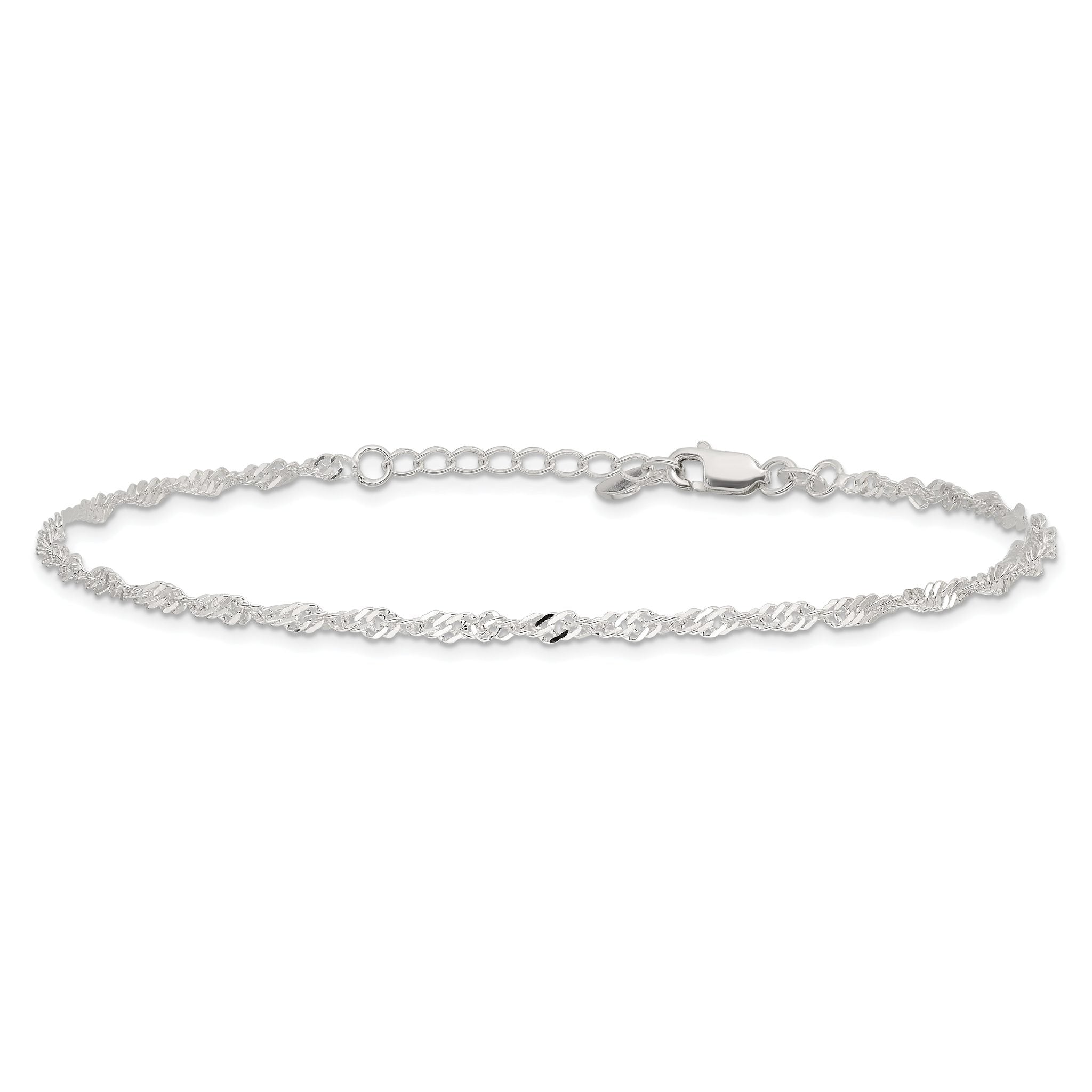 Singapore Chain Anklet in Sterling Silver, 3mm