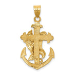 14K Gold Mariners Cross Pendant with Eagle Symbol of Strength & Faith