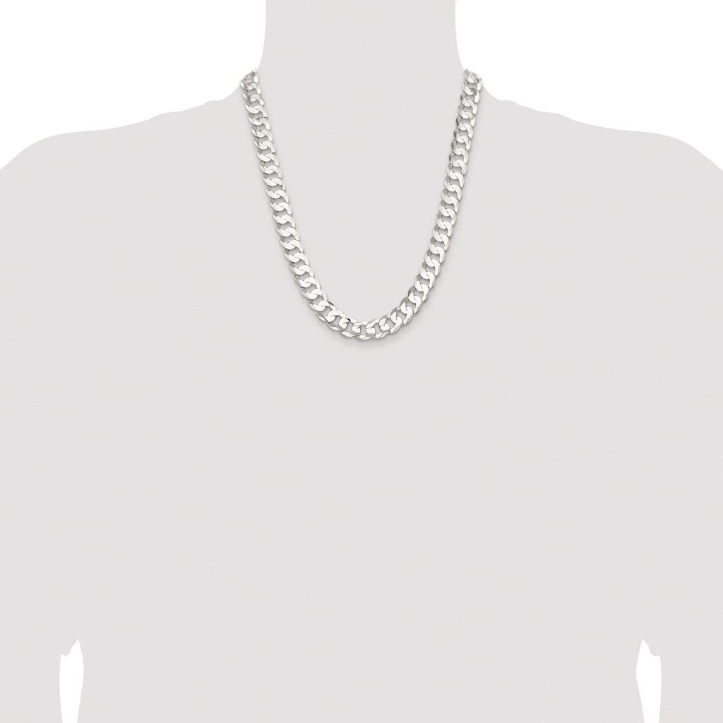 Sterling Silver Rhodium-plated 11.9mm Concave Beveled Curb Chain